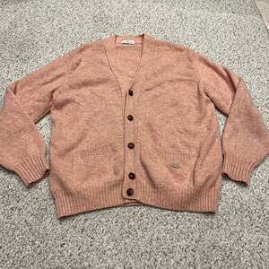 Valentino Studio Cardigan Sweater XL Pink Wool Preppy Classic Casual FLAWED